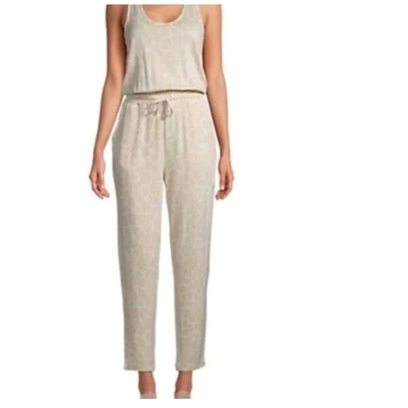 Splendid Beige Ole leopard Print Sleeveless Jumpsuit small S Pockets - Picture 3 of 8